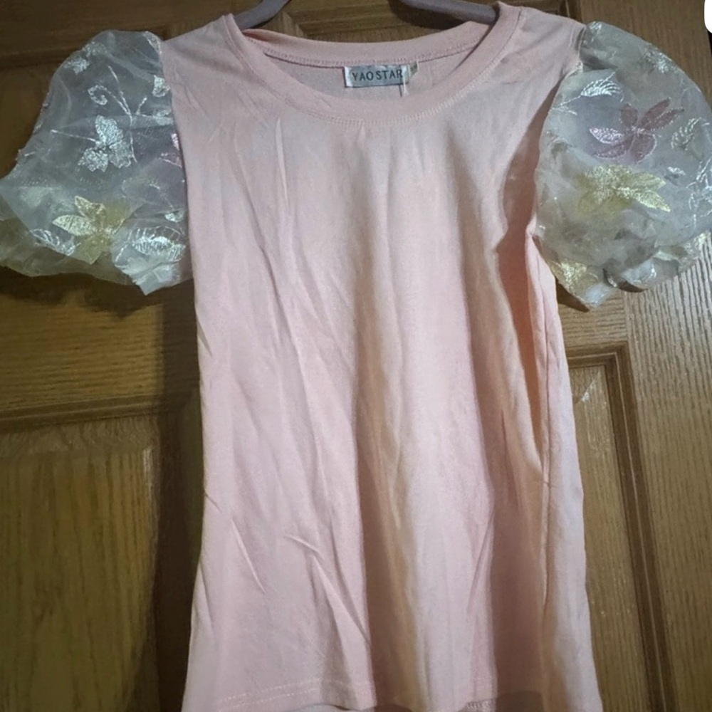 NWT Pink Puff Sleeve Embroidered Mesh Floral Top Women’s S/M Fairy Coquette
